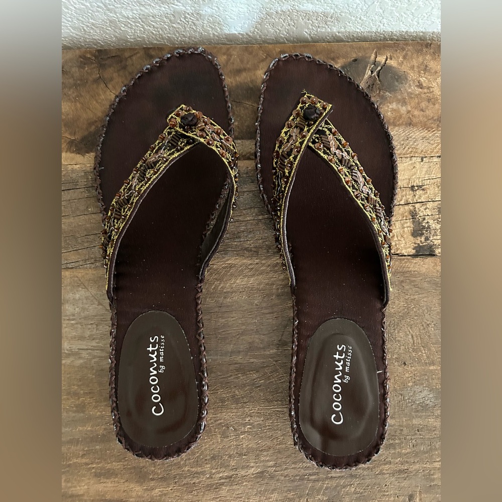 Coconuts by Matisse Beautiful Sequin Brown Embellished Sandals
